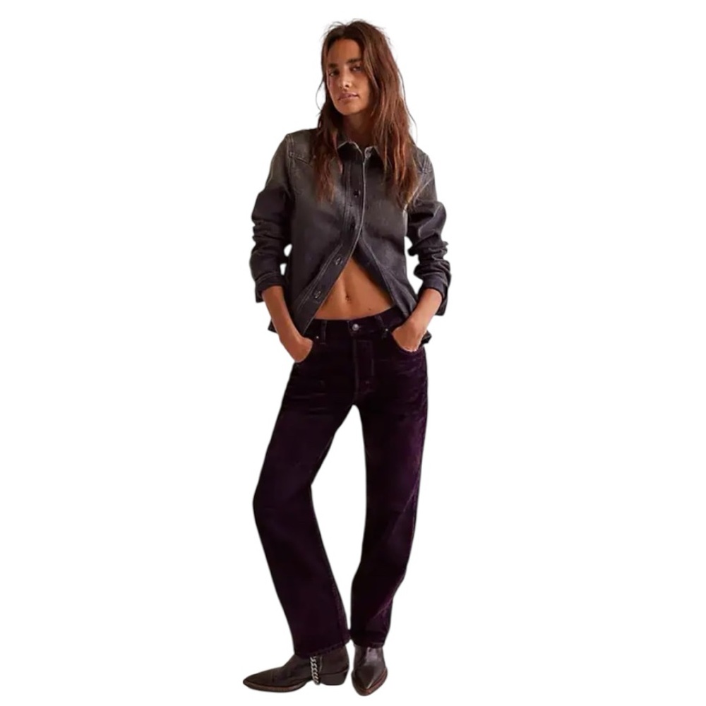 We The Free First Class Relaxed Straight Flocked Jeans Wine Tasting size 25 NWT